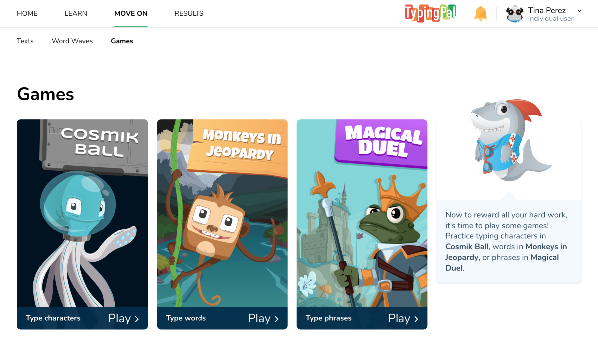Accessing the games in the student interface